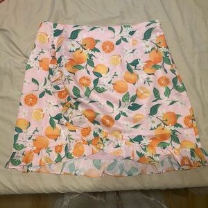 NWT faux wrap pink skirt with citrus print